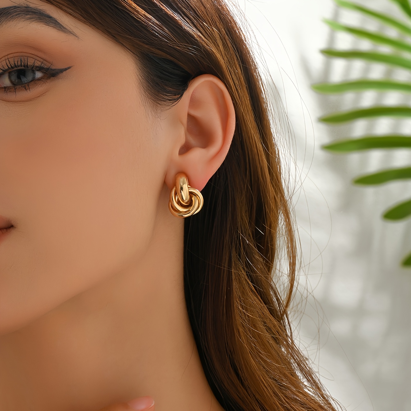 Golden Geometric Twisted Layer Earrings for Women